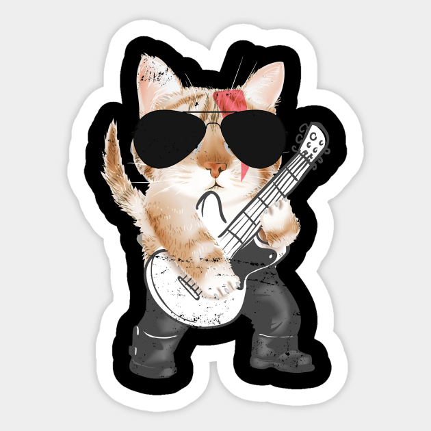 Bassist Cat Funny Musician Bass Guitar Bass Guitar Sticker TeePublic